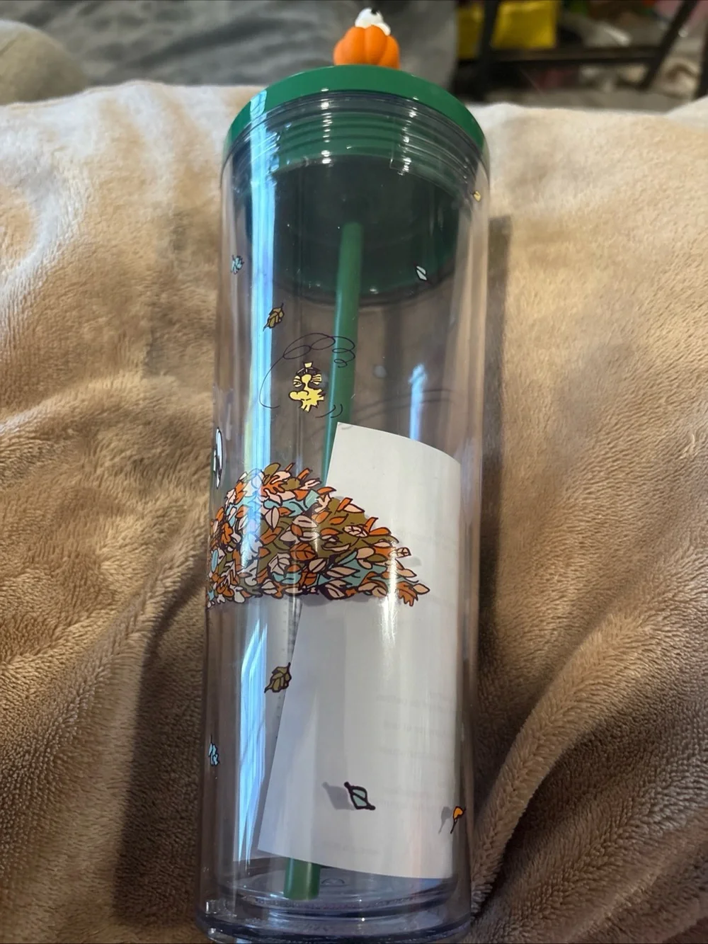Starbucks Peanuts Green Fall Tumbler - Reusable Cup with Straw BNWT
